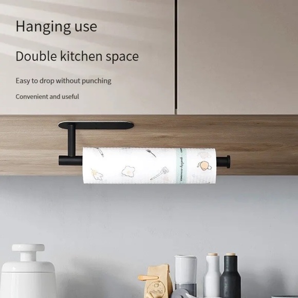 Stainless Steel Black Paper Towel Wipe Hanging Rack Store Cling Wipes Roll Paper - Picture 6 of 10